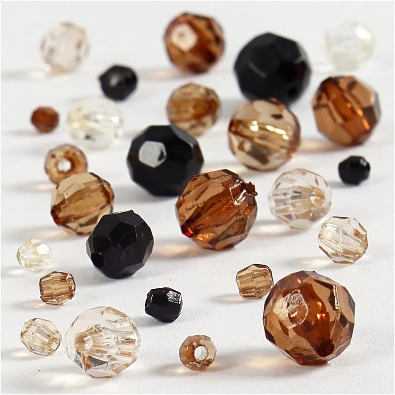 Facettenperlen, Größe 4-12 mm, Lochgröße 1-2,5 mm, ca. 170 Stk, Golden, 50 g/ 1 Pck [HOB-618801]