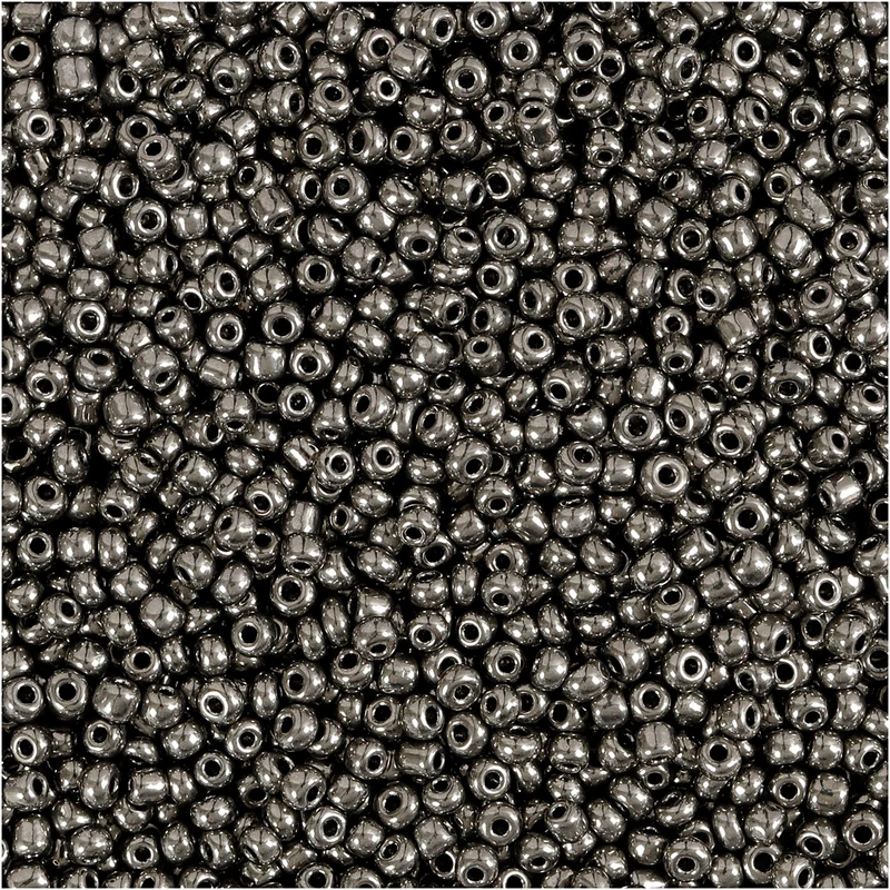Rocailleperlen, D 1,7 mm, Größe 15/0, Lochgröße 0,5-0,8 mm, Grau Metall, 25 g/ 1 Pck [HOB-686730]