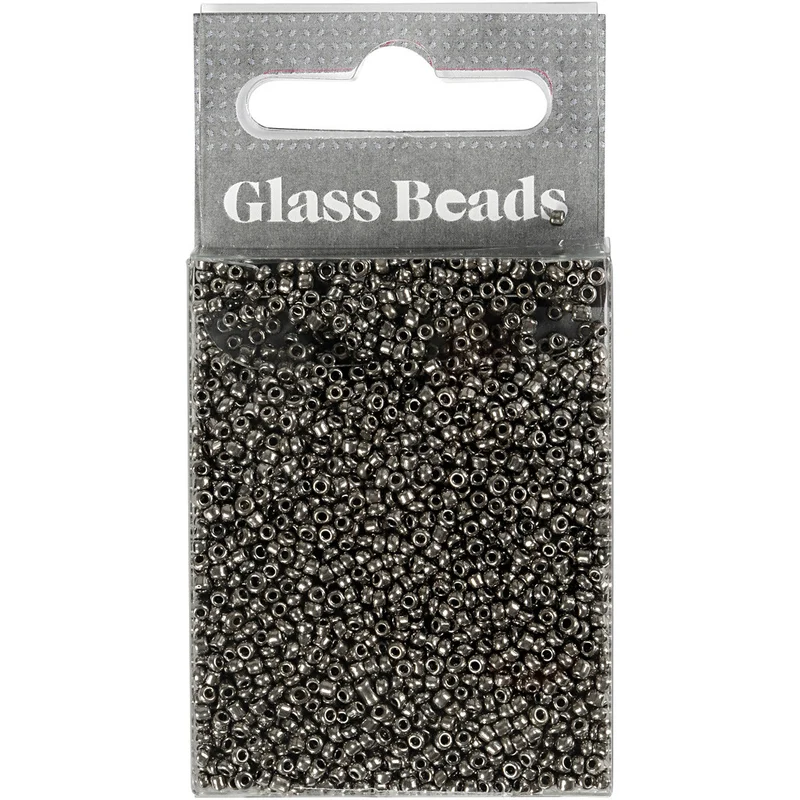 Rocailleperlen, D 1,7 mm, Größe 15/0, Lochgröße 0,5-0,8 mm, Grau Metall, 25 g/ 1 Pck [HOB-686730]