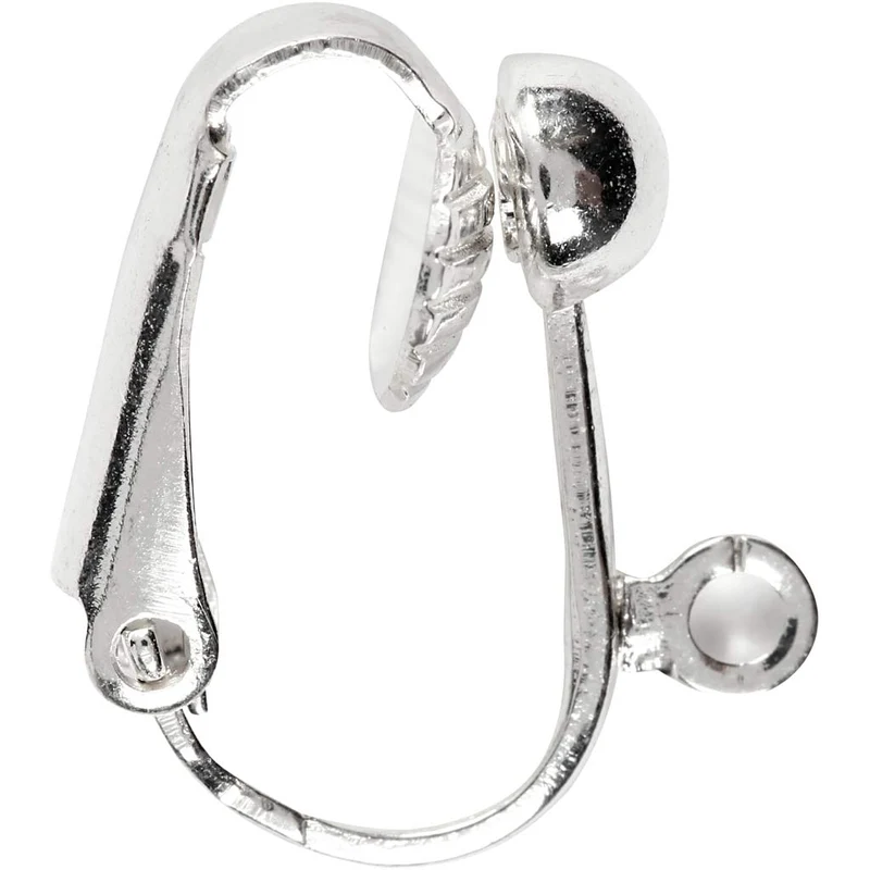 Clip-on-Ohrring, L 16,5 mm, B 1,5 mm, Lochgröße 1,6 mm, Versilbert, 6 Stk/ 1 Pck [HOB-603170]