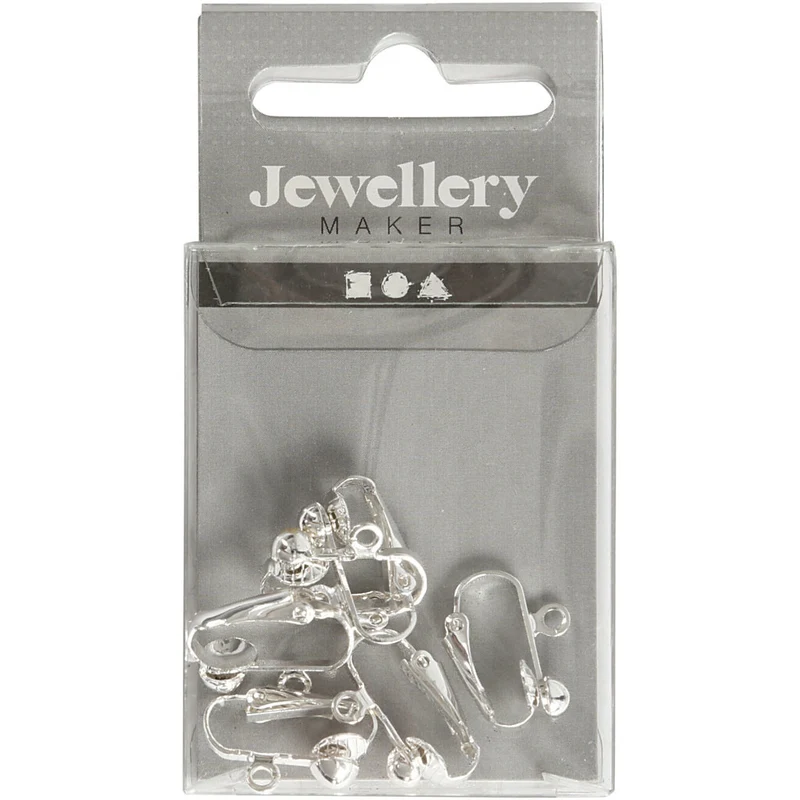 Clip-on-Ohrring, L 16,5 mm, B 1,5 mm, Lochgröße 1,6 mm, Versilbert, 6 Stk/ 1 Pck [HOB-603170]