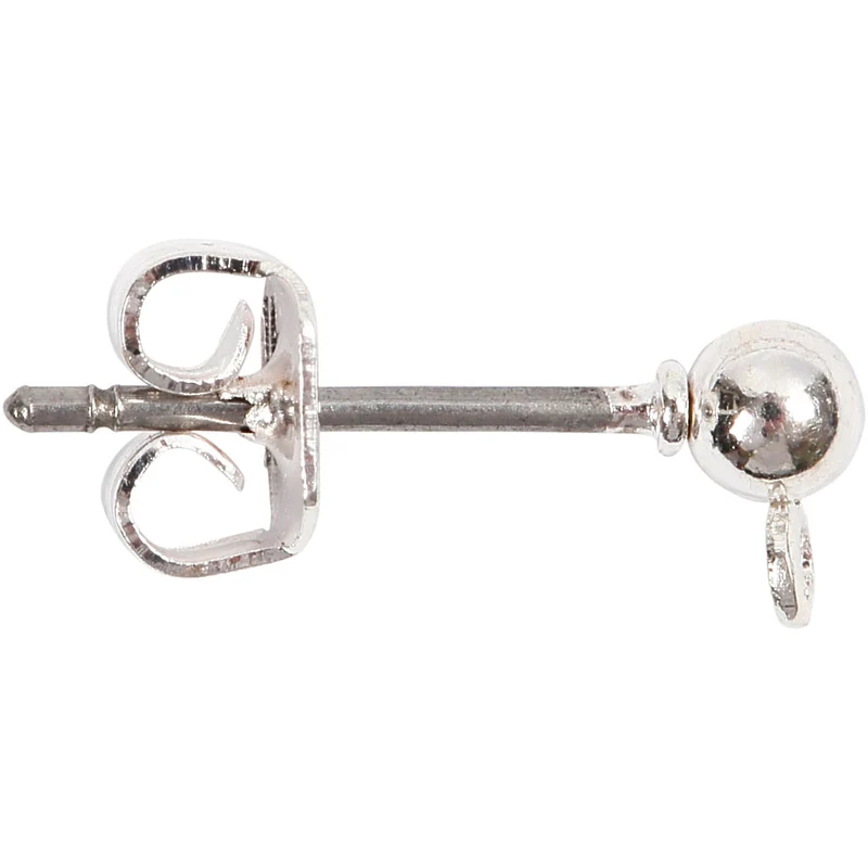 Ohrstecker-Stift, L 13 mm, D 3,8 mm, Lochgröße 0,8 mm, Versilbert, 10 Stk/ 1 Pck [HOB-603100]