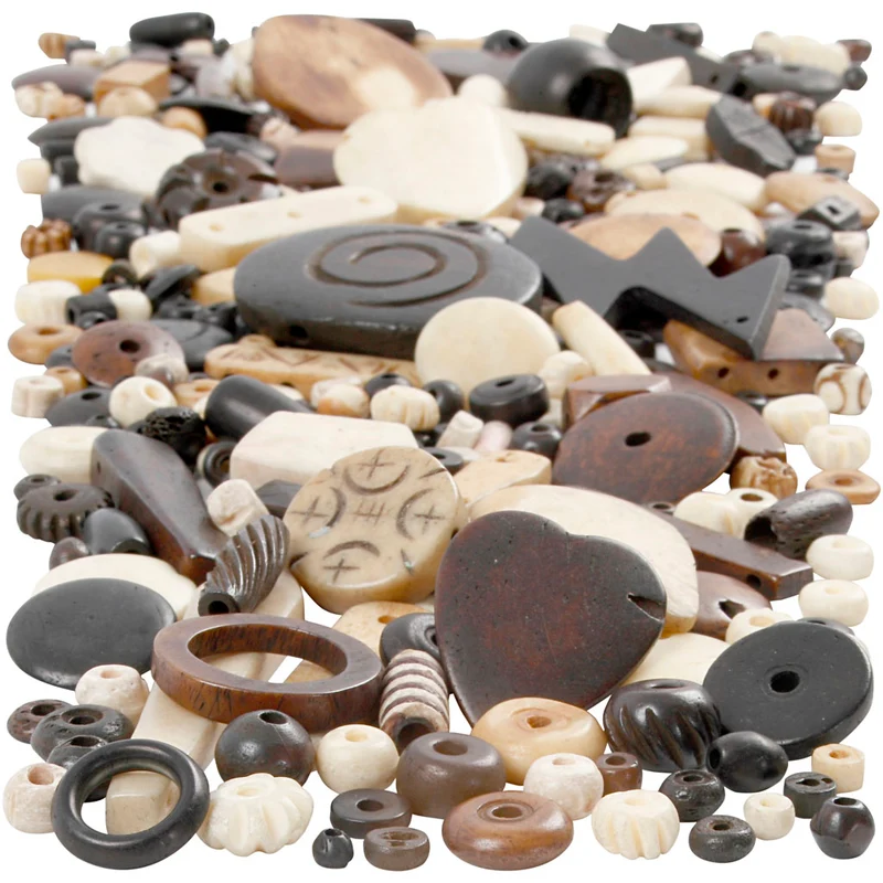 Knochenperlen-Mix, Größe 5-30 mm, Lochgröße 1-2 mm, 300 g/ 1 Pck [HOB-68421]