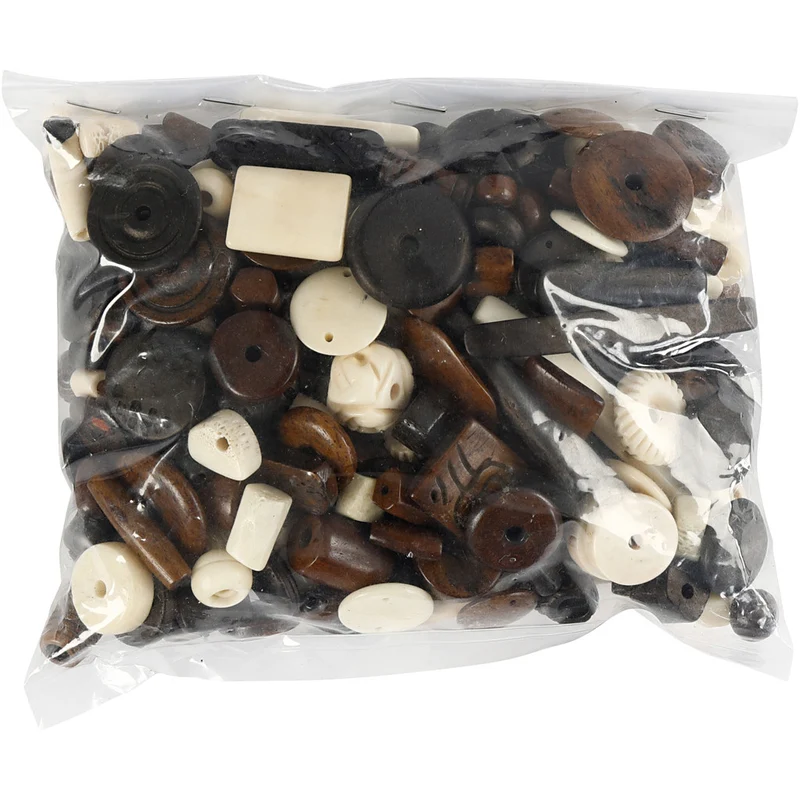 Knochenperlen-Mix, Größe 5-30 mm, Lochgröße 1-2 mm, 300 g/ 1 Pck [HOB-68421]
