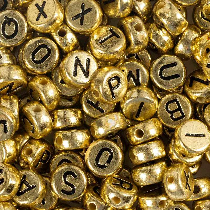 Buchstaben-Perlen, D 7 mm, Lochgröße 1,2 mm, ca. 200 Stk, Gold, 21 g/ 1 Pck [HOB-699300]