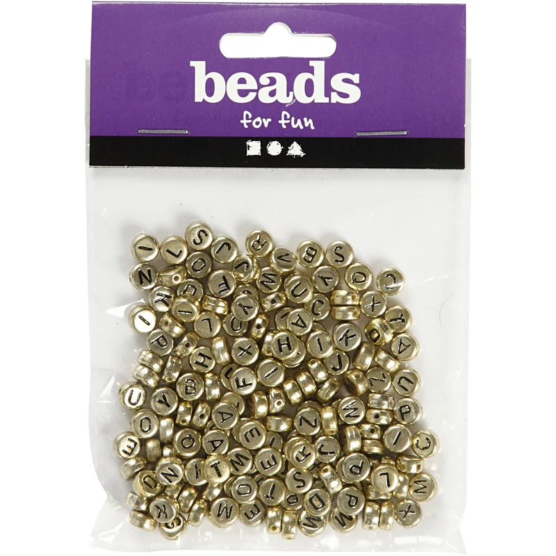 Buchstaben-Perlen, D 7 mm, Lochgröße 1,2 mm, ca. 200 Stk, Gold, 21 g/ 1 Pck [HOB-699300]