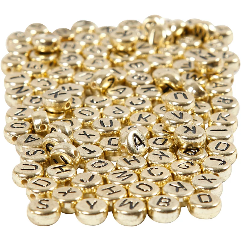 Buchstaben-Perlen, D 7 mm, Lochgröße 1 mm, ca. 1500 Stk, Gold, 165 g/ 1 Pck [HOB-69930]