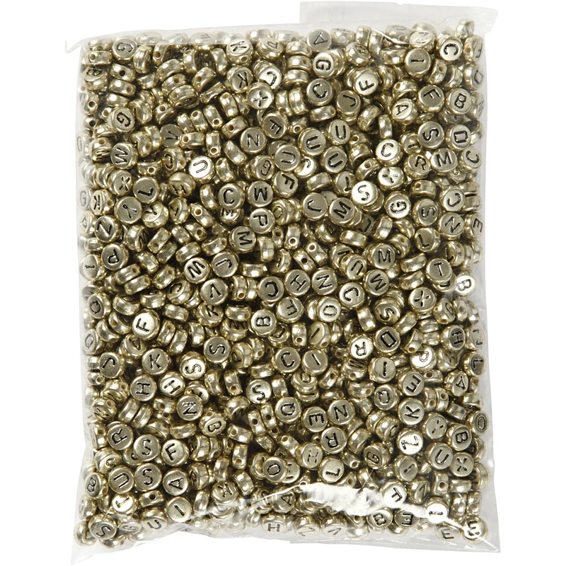Buchstaben-Perlen, D 7 mm, Lochgröße 1 mm, ca. 1500 Stk, Gold, 165 g/ 1 Pck [HOB-69930]
