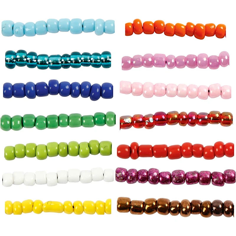 Rocailleperlen, D 3 mm, Größe 8/0, Lochgröße 0,6-1,0 mm, Sortierte Farben, 14x25 g/ 1 Pck [HOB-68223]