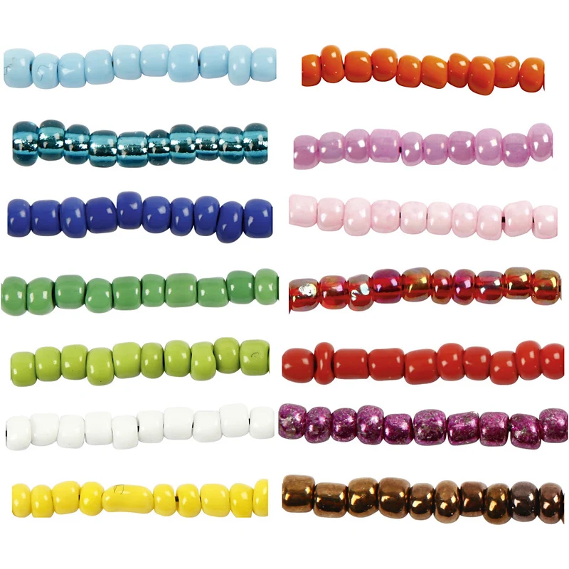 Rocailleperlen, D 3 mm, Größe 8/0, Lochgröße 0,6-1,0 mm, Sortierte Farben, 14x25 g/ 1 Pck [HOB-68223]