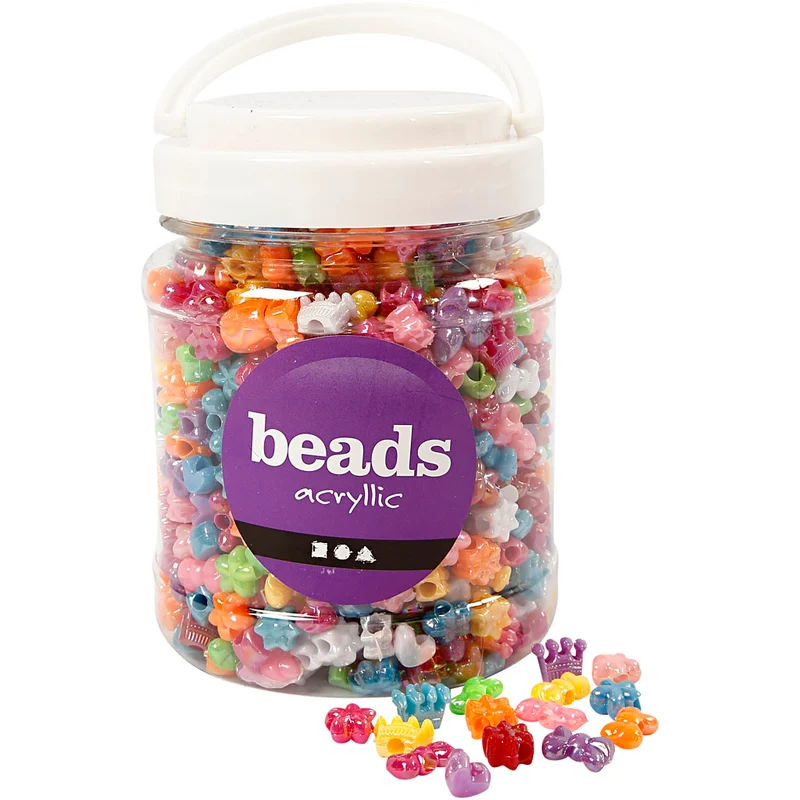 Kunststoffperlen-Mix Figuren, D 10 mm, Lochgröße 3 mm, ca. 1100 Stk, Sortierte Farben, 380 g, 700 ml/ 1 Dose [HOB-61800]