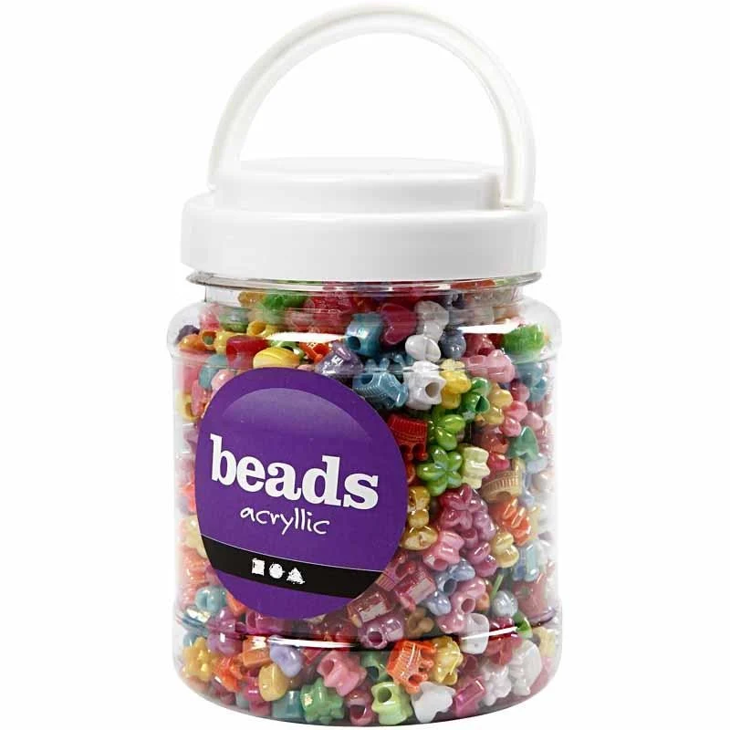 Kunststoffperlen-Mix Figuren, D 10 mm, Lochgröße 3 mm, ca. 1100 Stk, Sortierte Farben, 380 g, 700 ml/ 1 Dose [HOB-61800]