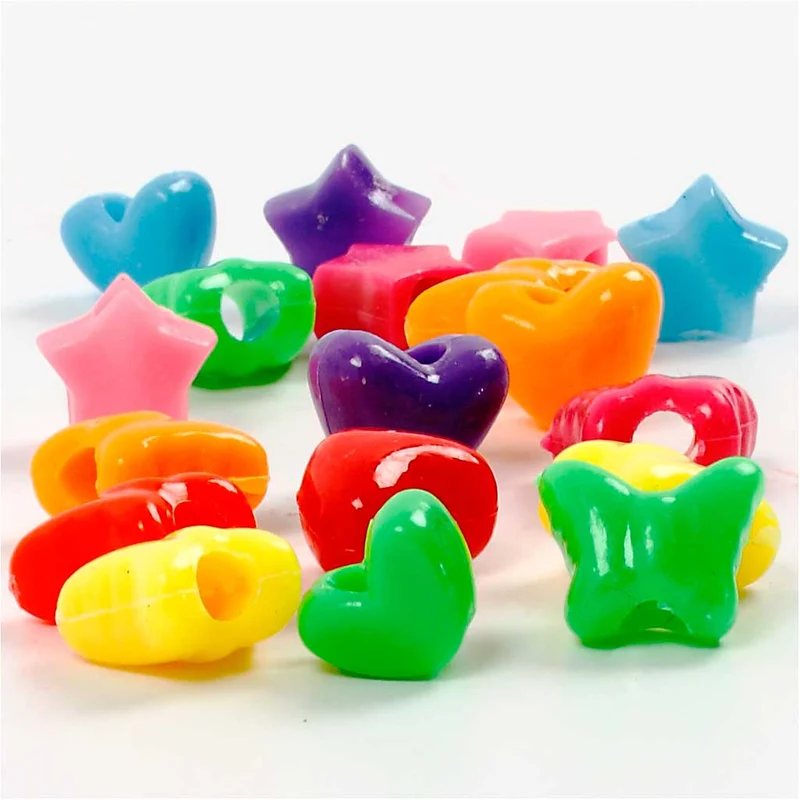 Kunststoffperlen-Mix Figuren, D 10 mm, Lochgröße 3,5 mm, ca. 1530 Stk, Sortierte Farben, 400 g, 700 ml/ 1 Dose [HOB-61774]