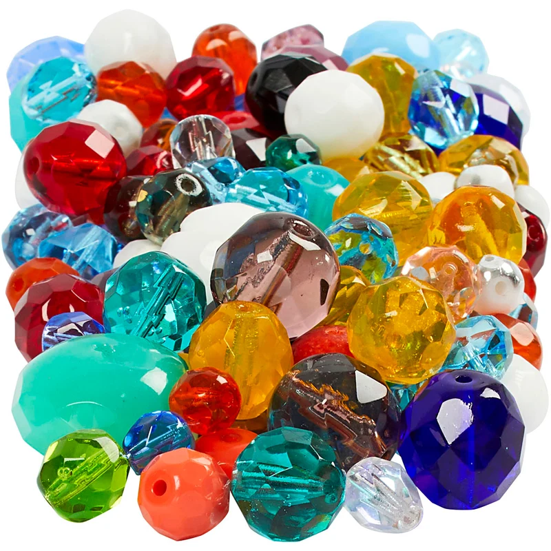 Glasschliffperlen, Größe 3-15 mm, Lochgröße 0,5-1,5 mm, ca. 450 Stk, Sortierte Farben, 400 g/ 1 Pck [HOB-69870]
