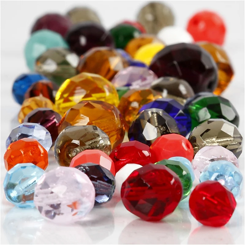 Glasschliffperlen, Größe 3-15 mm, Lochgröße 0,5-1,5 mm, ca. 450 Stk, Sortierte Farben, 400 g/ 1 Pck [HOB-69870]