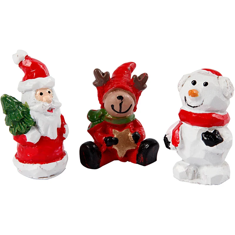 Miniatur-Figuren, Nikolaus, Rentier, Schneemann, H 35 mm, L 10 mm, 3 Stk/ 1 Pck [HOB-69840]