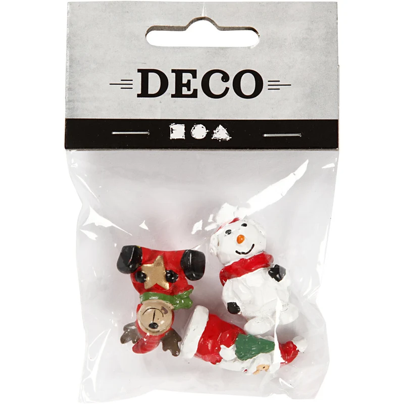Miniatur-Figuren, Nikolaus, Rentier, Schneemann, H 35 mm, L 10 mm, 3 Stk/ 1 Pck [HOB-69840]
