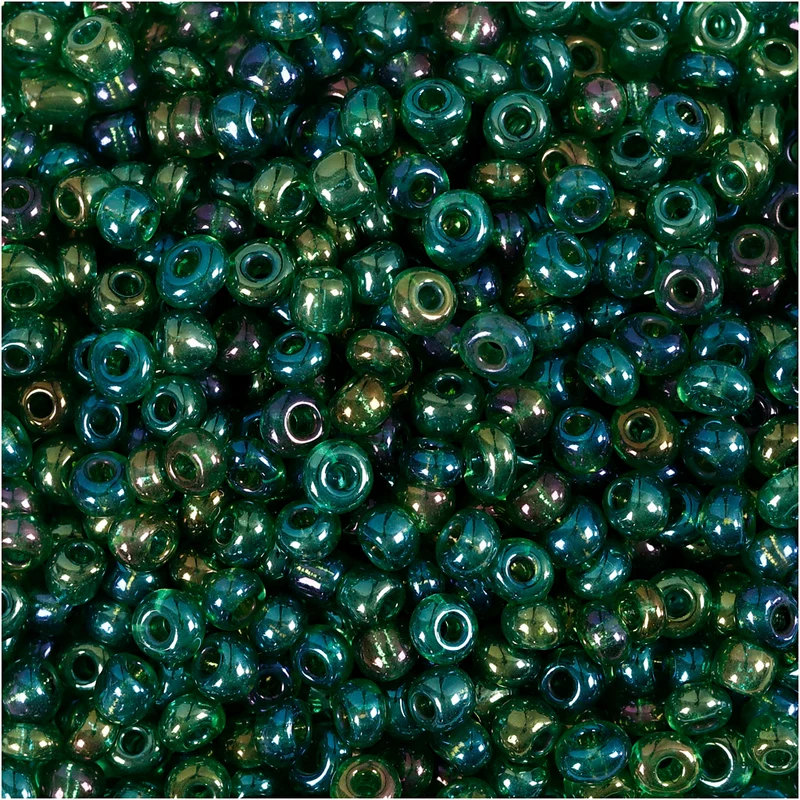 Rocailleperlen, D 3 mm, Größe 8/0, Lochgröße 0,6-1,0 mm, Grün irisierend, 25 g/ 1 Pck [HOB-682181]