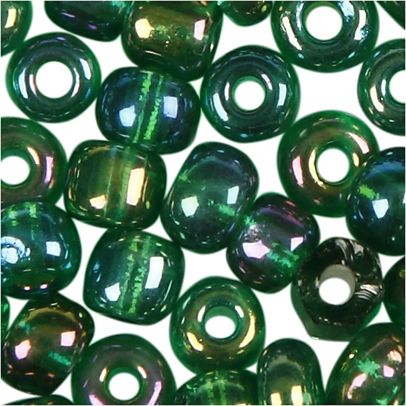Rocailleperlen, D 3 mm, Größe 8/0, Lochgröße 0,6-1,0 mm, Grün irisierend, 25 g/ 1 Pck [HOB-682181]