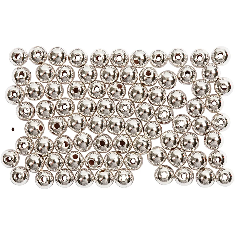 Schmuckperlen, D 4 mm, Lochgröße 0,7 mm, Silber, 150 Stk/ 1 Pck [HOB-698341]