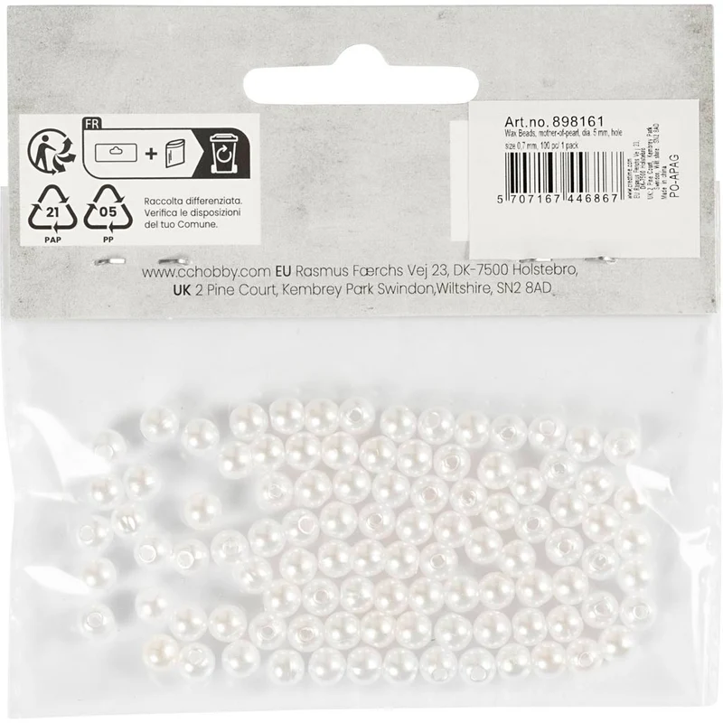 Schmuckperlen, D 5 mm, Lochgröße 0,7 mm, Perlmutt, 100 Stk/ 1 Pck [HOB-698161]