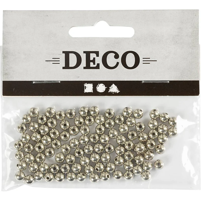 Schmuckperlen, D 5 mm, Lochgröße 0,7 mm, Silber, 100 Stk/ 1 Pck [HOB-698141]