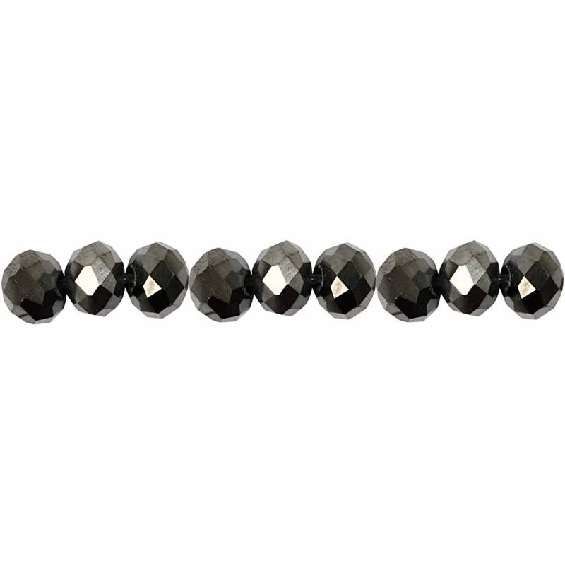 Glasschliffperlen, Größe 5x6 mm, Lochgröße 1 mm, Schwarz metallic, 100Stk/ 1 Pck [HOB-61686]