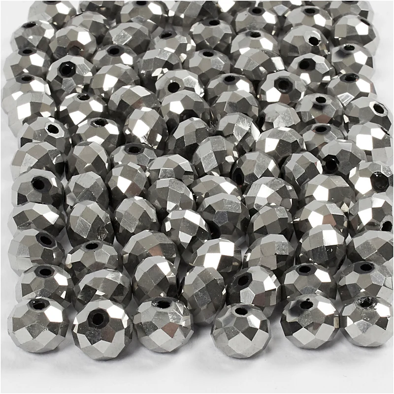 Glasschliffperlen, Größe 5x6 mm, Lochgröße 1 mm, Grau metallic, 100 Stk/ 1 Pck [HOB-61684]