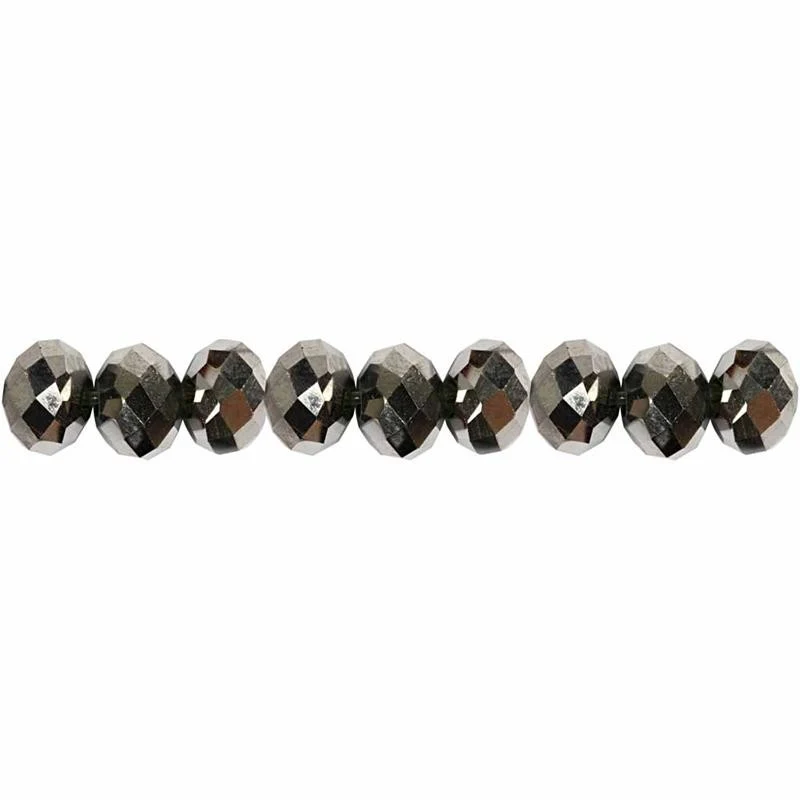 Glasschliffperlen, Größe 5x6 mm, Lochgröße 1 mm, Grau metallic, 100 Stk/ 1 Pck [HOB-61684]
