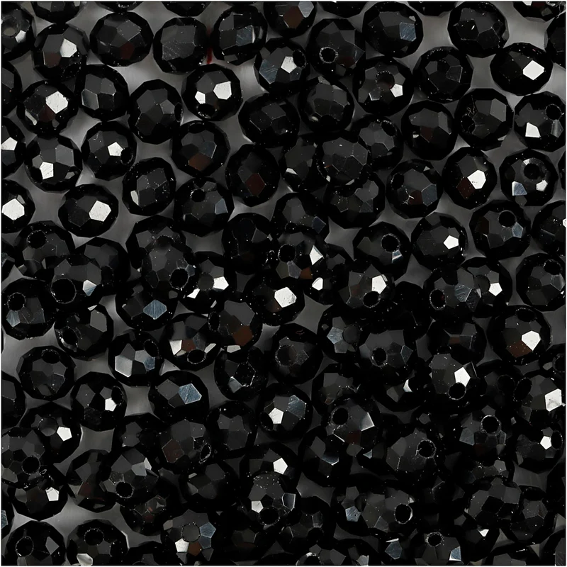 Glasschliffperlen, Größe 3x4 mm, Lochgröße 0,8 mm, Schwarz metallic, 100 Stk/ 1 Pck [HOB-61680]