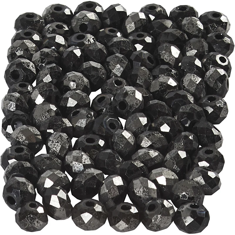 Glasschliffperlen, Größe 3x4 mm, Lochgröße 0,8 mm, Schwarz metallic, 100 Stk/ 1 Pck [HOB-61680]
