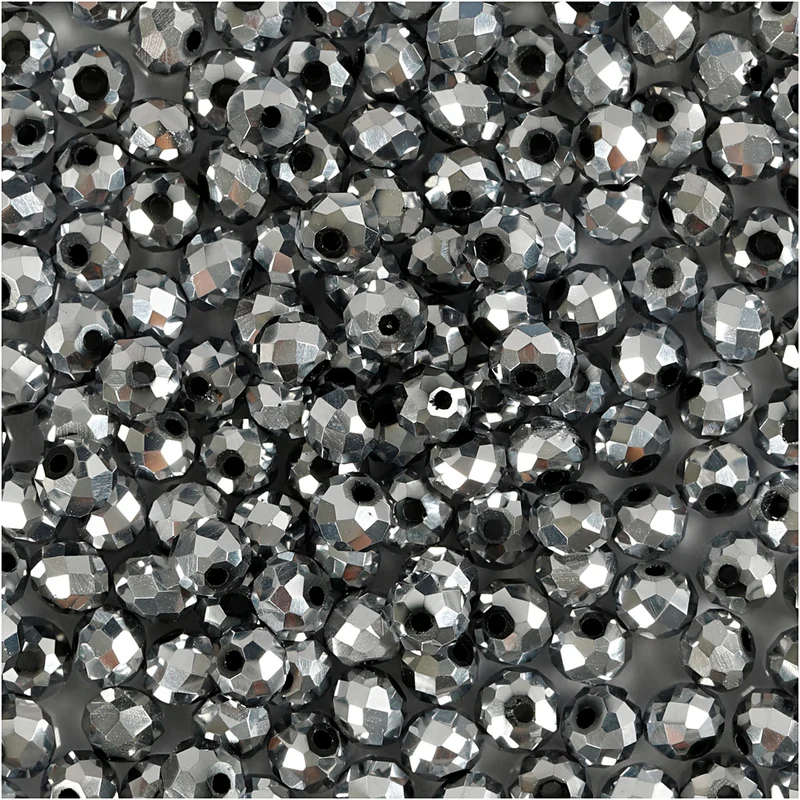 Glasschliffperlen, Größe 3x4 mm, Lochgröße 0,8 mm, Grau metallic, 100 Stk/ 1 Pck [HOB-61678]