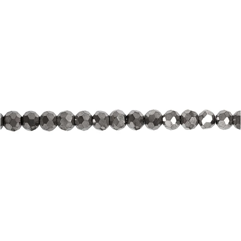 Glasschliffperlen, Größe 3x4 mm, Lochgröße 0,8 mm, Grau metallic, 100 Stk/ 1 Pck [HOB-61678]