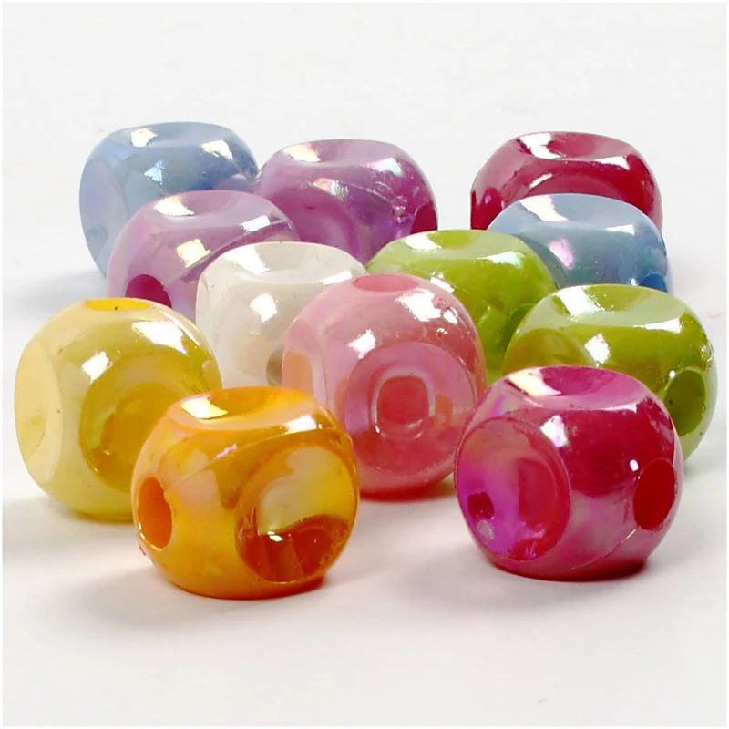 Würfel-Perlen, Größe 10x10 mm, Lochgröße 4 mm, ca. 520 Stk, Sortierte Farben, 400 g, 700 ml/ 1 Dose [HOB-69701]