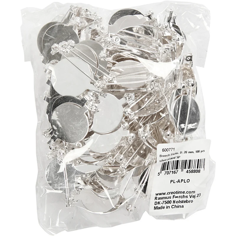 Broschen-Platte, D 20 mm, Versilbert, 100 Stk/ 1 Pck [HOB-600771]