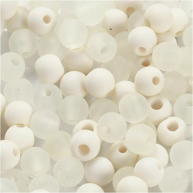 Kunststoffperlen, D 6 mm, Lochgröße 2 mm, ca. 150 Stk, Creme, 40 g/ 1 Pck [HOB-69588]