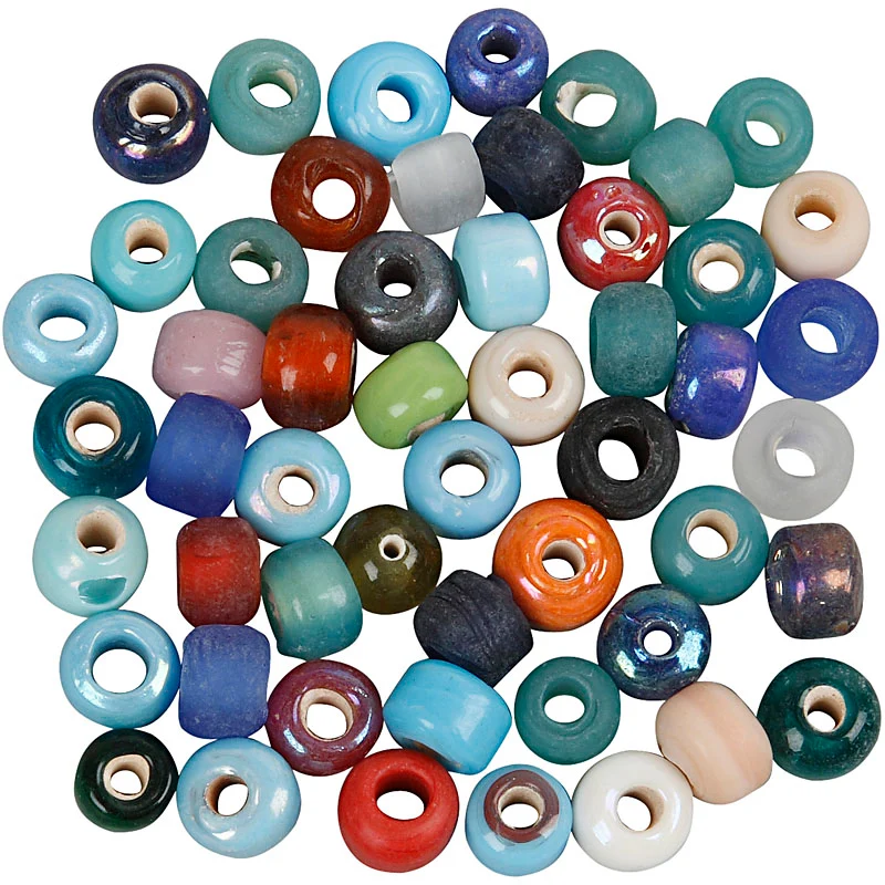 Glasperlen, D 9 mm, Lochgröße 2,5-3 mm, ca. 680 Stk, Sortierte Farben, 500 g/ 1 Pck [HOB-69280]