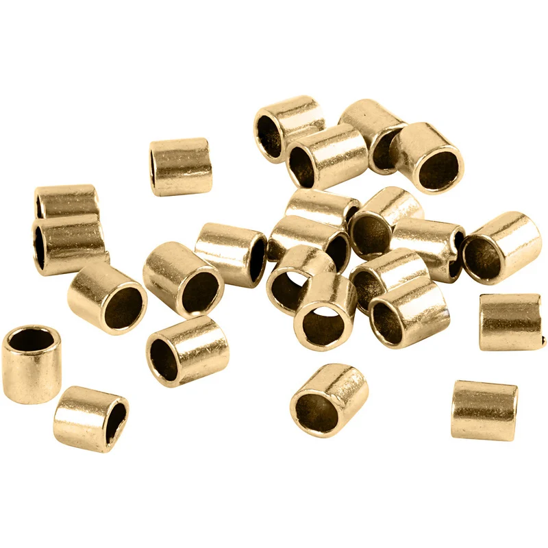 Quetschperle in Röhrenform, Größe 2x2 mm, Lochgröße 1,4 mm, Vergoldet, 80 Stk/ 1 Pck [HOB-69096]