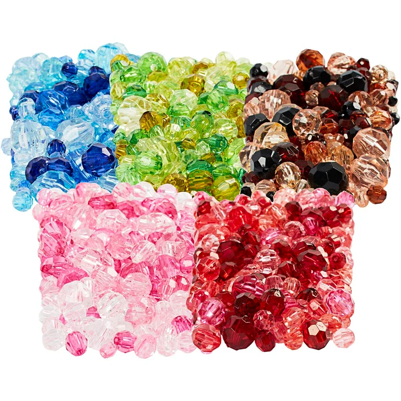 Facettenperlen, D 4-12 mm, Lochgröße 1-2,5 mm, Sortierte Farben, 7x250 g/ 1 Pck [HOB-61888]