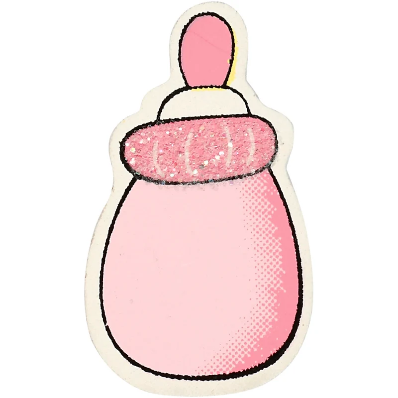 Milchflasche, Größe 22x37 mm, Dicke 1,7 mm, Glitter, Rosa, 10 Stk/ 1 Pck [HOB-599917]