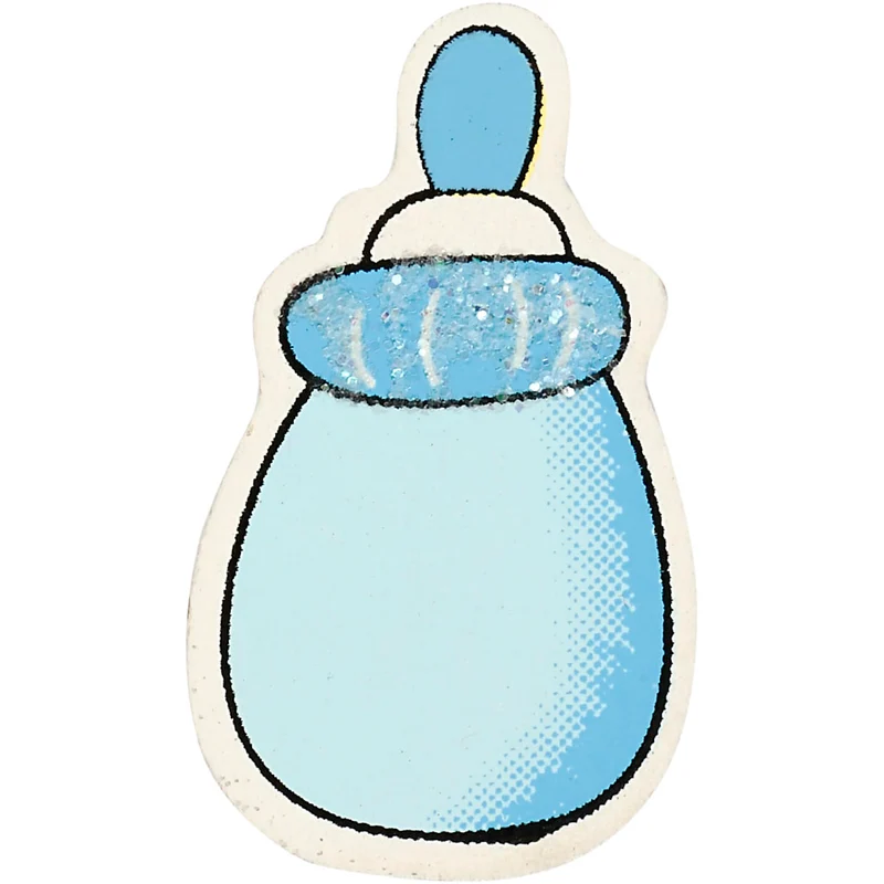 Milchflasche, Größe 22x37 mm, Dicke 1,7 mm, Glitter, Hellblau, 10 Stk/ 1 Pck [HOB-599911]