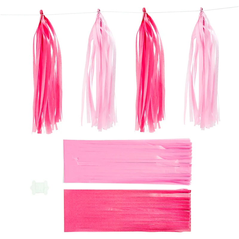 Papier-Quasten, Größe 12x35 cm, Pink, Rosa, 12 Stk/ 1 Pck [HOB-599809]