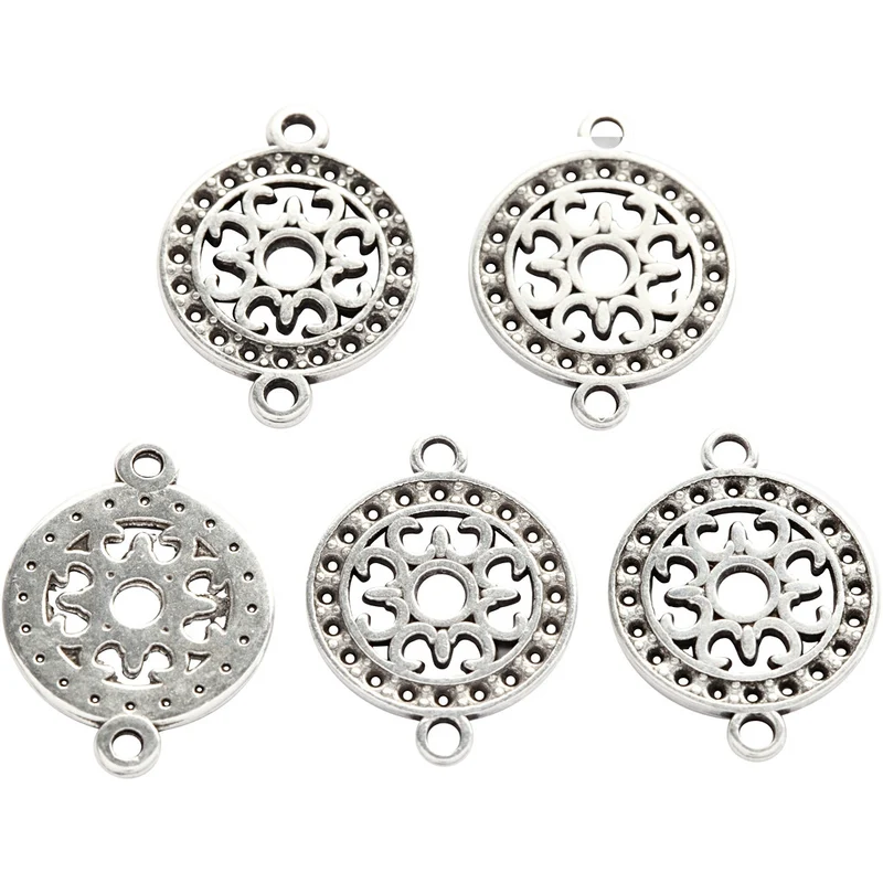 Schmuckanhänger, D 14 mm, Lochgröße 1,2 mm, Versilbert, 5 Stk/ 1 Pck [HOB-61173]
