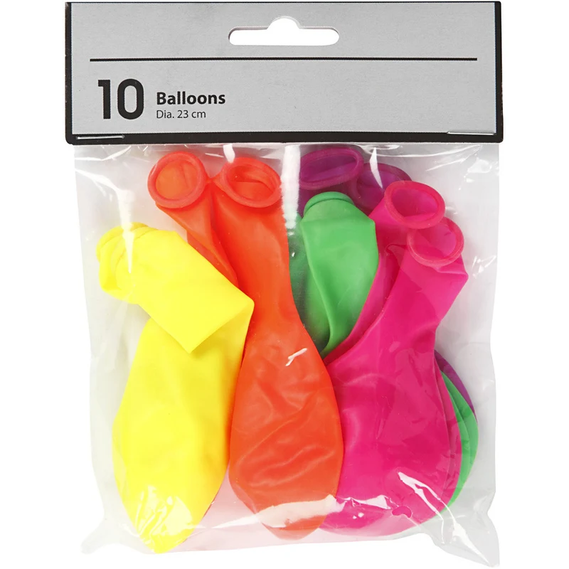 Ballons, rund, D 23 cm, Neonfarben, 10 Stk/ 1 Pck [HOB-59175]