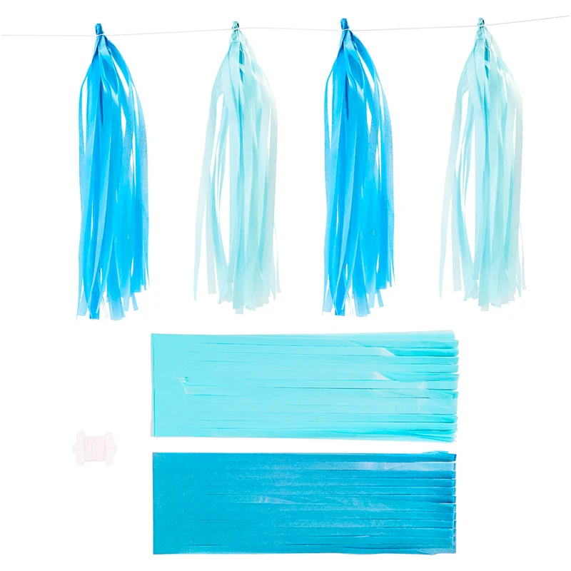 Papier-Quasten, Größe 12x35 cm, 14 g, Blau, Hellblau, 12 Stk/ 1 Pck [HOB-599808]