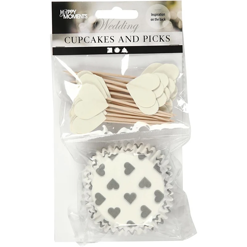 Cupcake-Formen und Picker, Naturweiß, H 3 cm, D 5 cm, 40 g, 24 Set/ 1 Pck [HOB-59150]