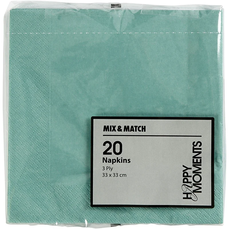 Servietten, weißer Rückseite, Größe 33x33 cm, Helltürkis, 20 Stk/ 1 Pck [HOB-599016]