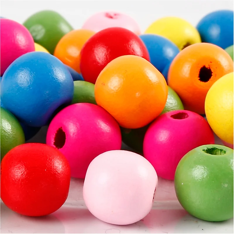 Holzperlen, D 12 mm, Lochgröße 2,5-3 mm, ca. 40 sort., Sortierte Farben, 22 g/ 1 Pck [HOB-571241]
