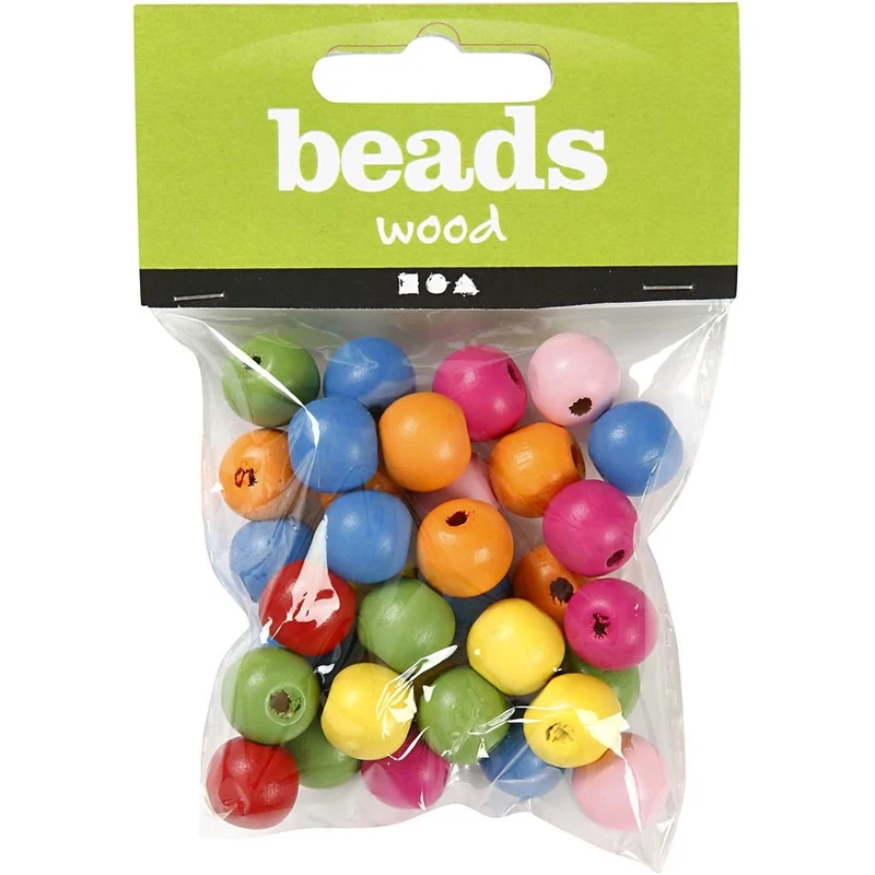 Holzperlen, D 12 mm, Lochgröße 2,5-3 mm, ca. 40 sort., Sortierte Farben, 22 g/ 1 Pck [HOB-571241]