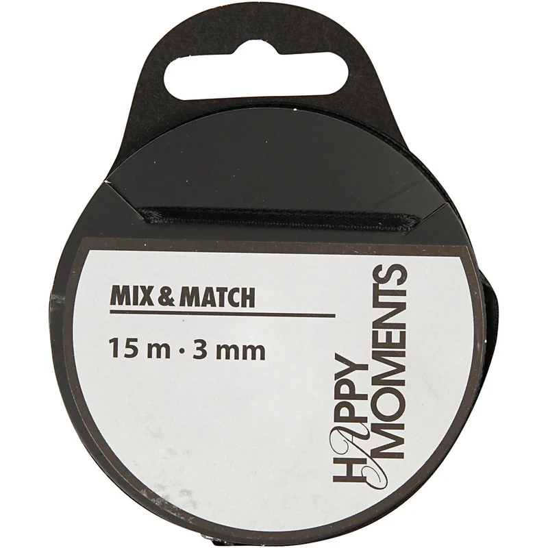 Satinband, B 3 mm, Schwarz, 15 m/ 1 Rolle [HOB-524502]